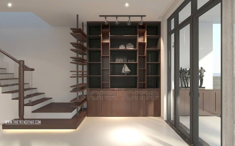 Thiết kế kệ, tủ hay vách ngăn gỗ công nghiệp sáng tạo được ứng dụng vừa đảm bảo tính công năng lại tăng tính thẩm mỹ giúp tạo cảm giác mở, thoáng cho không gian sinh hoạt chung