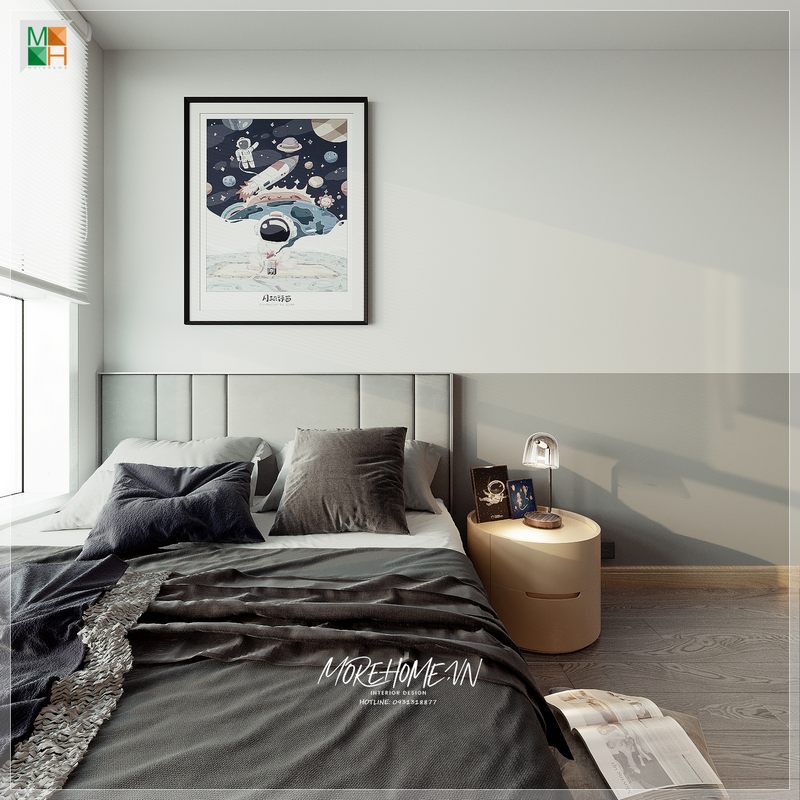Mẫu giường ngủ bằng gỗ công nghiệp kiểu dáng đơn giản bọc nỉ màu xám cho phòng ngủ chung cư, nhà phố, biệt thự phong cách hiện đại