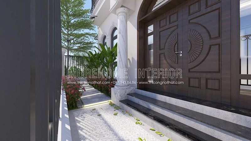 Mẫu cửa gỗ đẳng cấp với hai cánh lớn và nhiều đồ sộ.