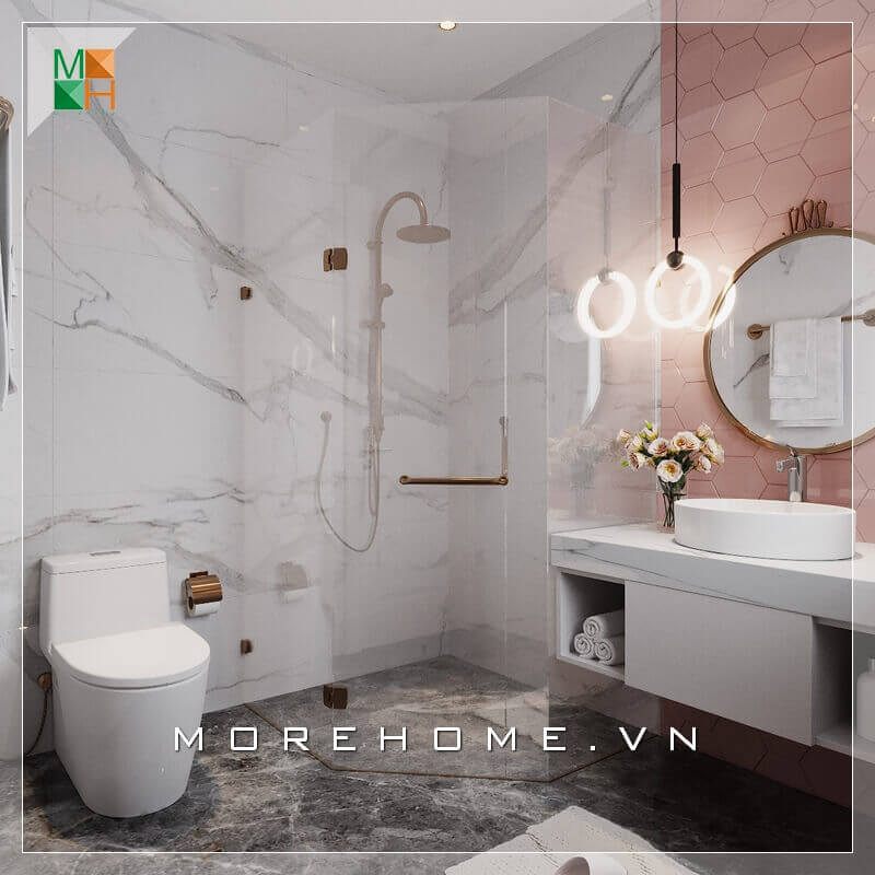 .
Sử dụng đá nhân tạo cao cấp để ốp tường phòng tắm sẽ góp phần tạo nên sự sang trọng, hiện đại cho không gian thư giãn cá nhân của bạn.